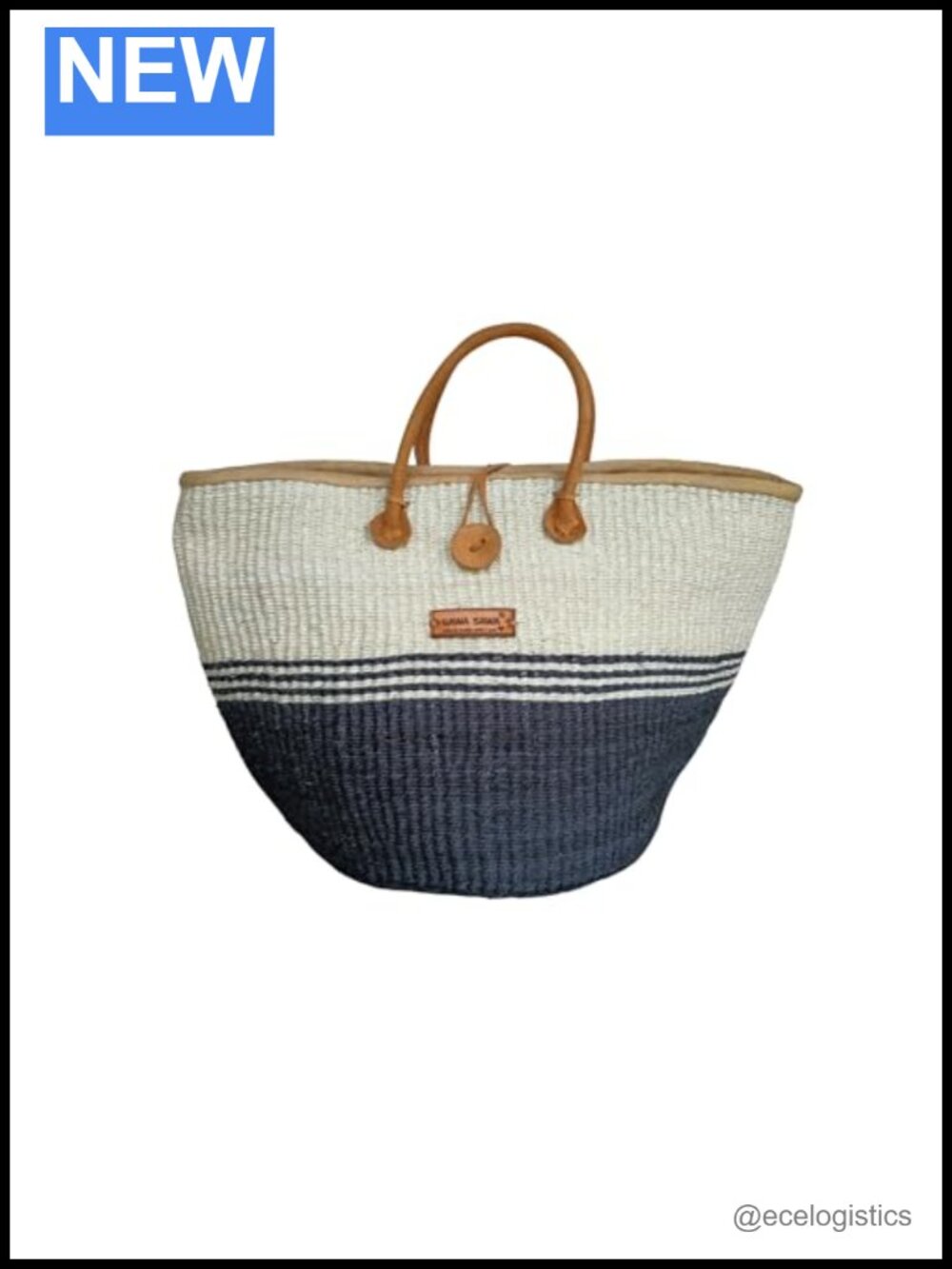 Handwoven Sisal Straw Tote Bag with Leather Handles